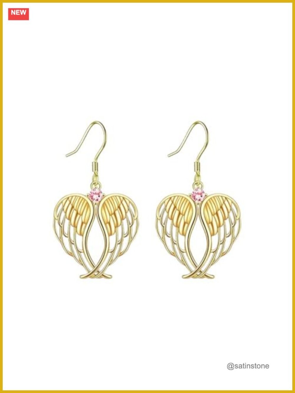 Angel Wing Dangle Drop Earrings 14K Gold Silver Plated Rhinestone Crystal
